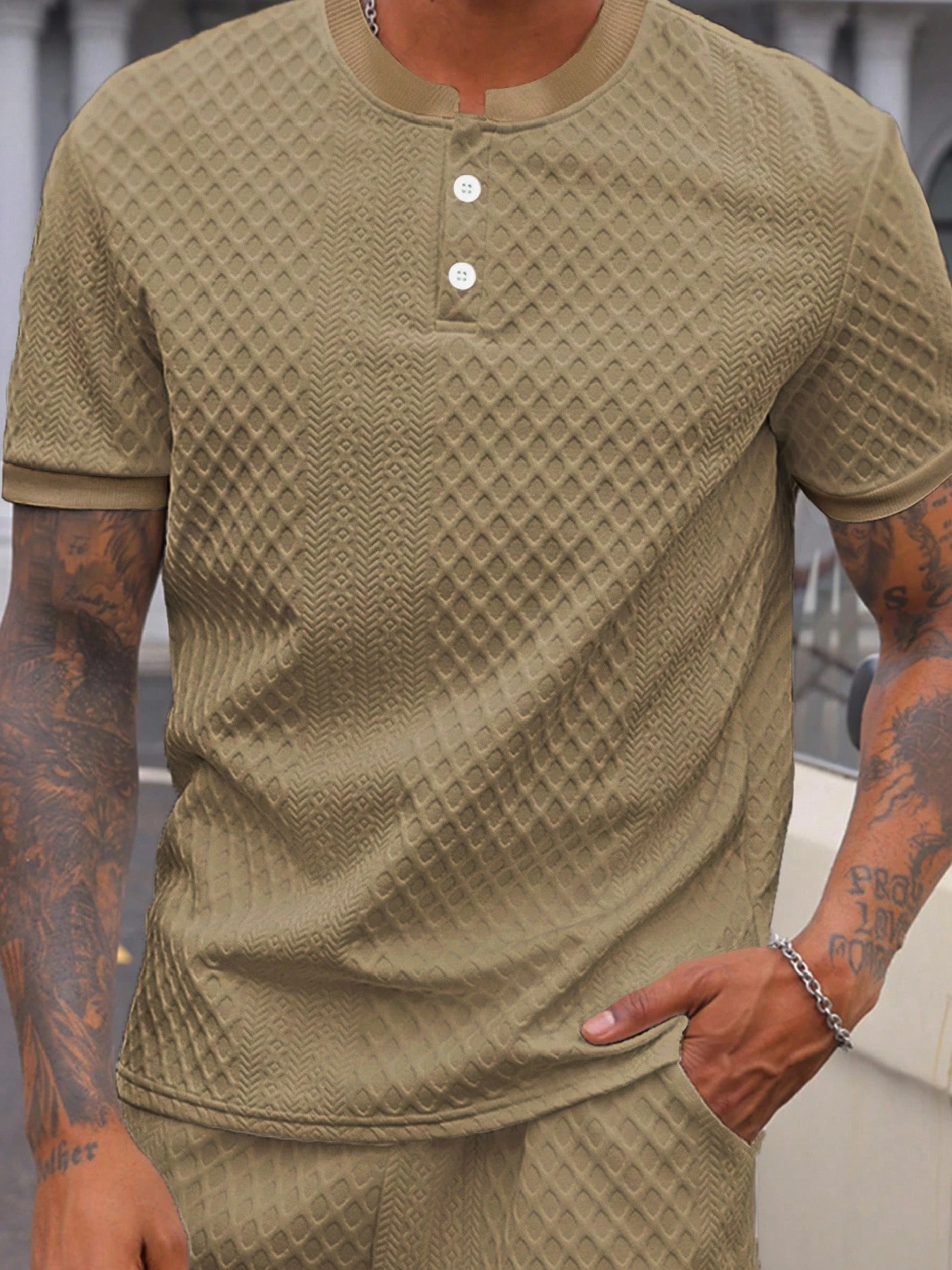 Lässiges Herren-Poloshirt, weich und bequem, einfarbig und schlichtes Design, italienischer Lochmusterdruck, geeignet für Outdoor-Sport. – Detail 16