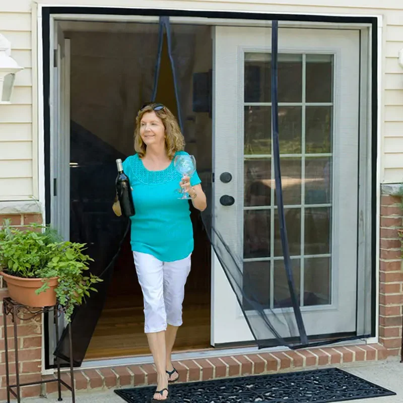 DTGJ magnetische gordijn muskietennet custom size zomer zwart insect net automatisch sluitgordijn geschikt voor glazen deuren, woonkamer dubbele deuren, paviljoen - afbeelding 2