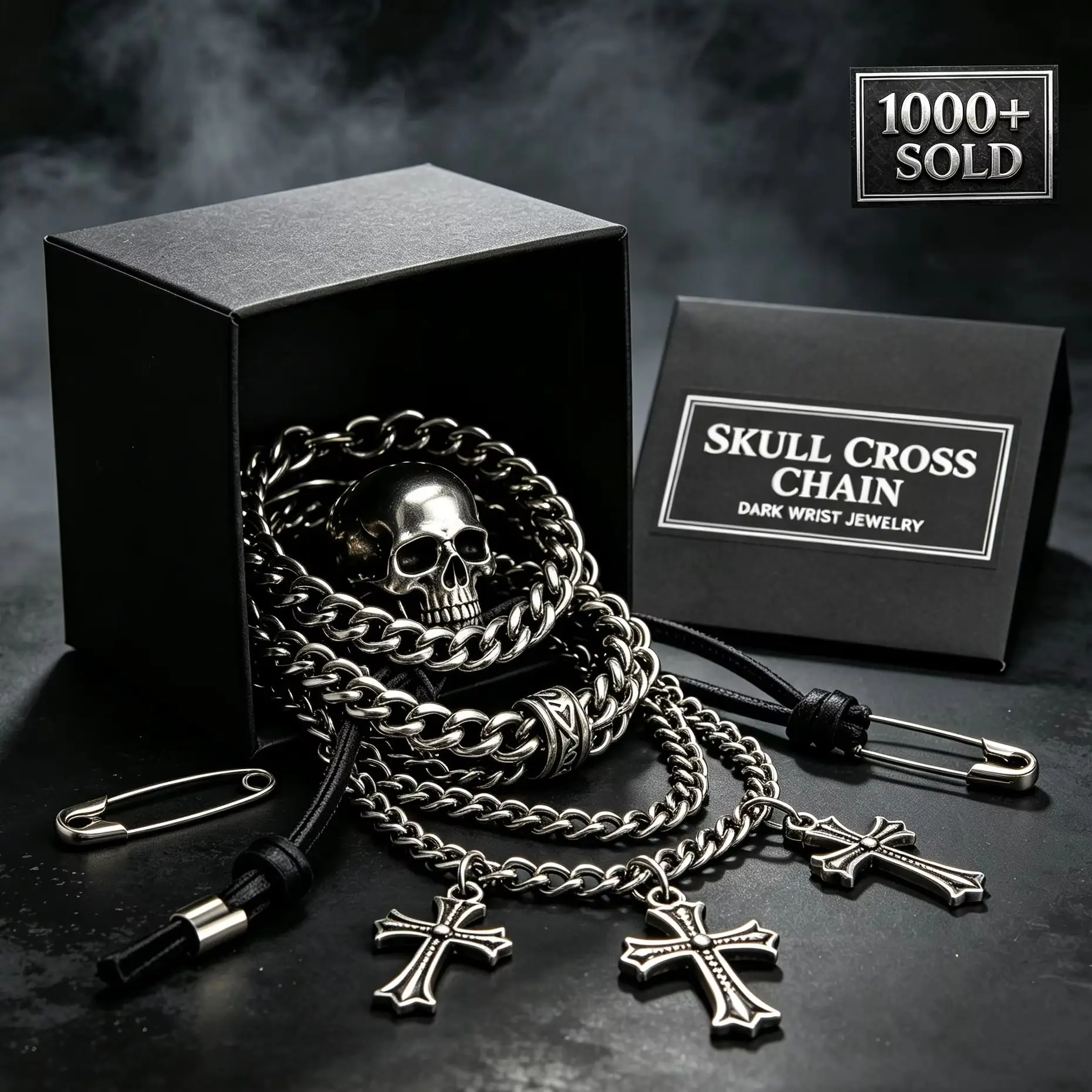 Punk Gothic Bracelet Mystery Blind Box Skull Cross Metal Chain Dark Grunge Wrist Jewelry Pack