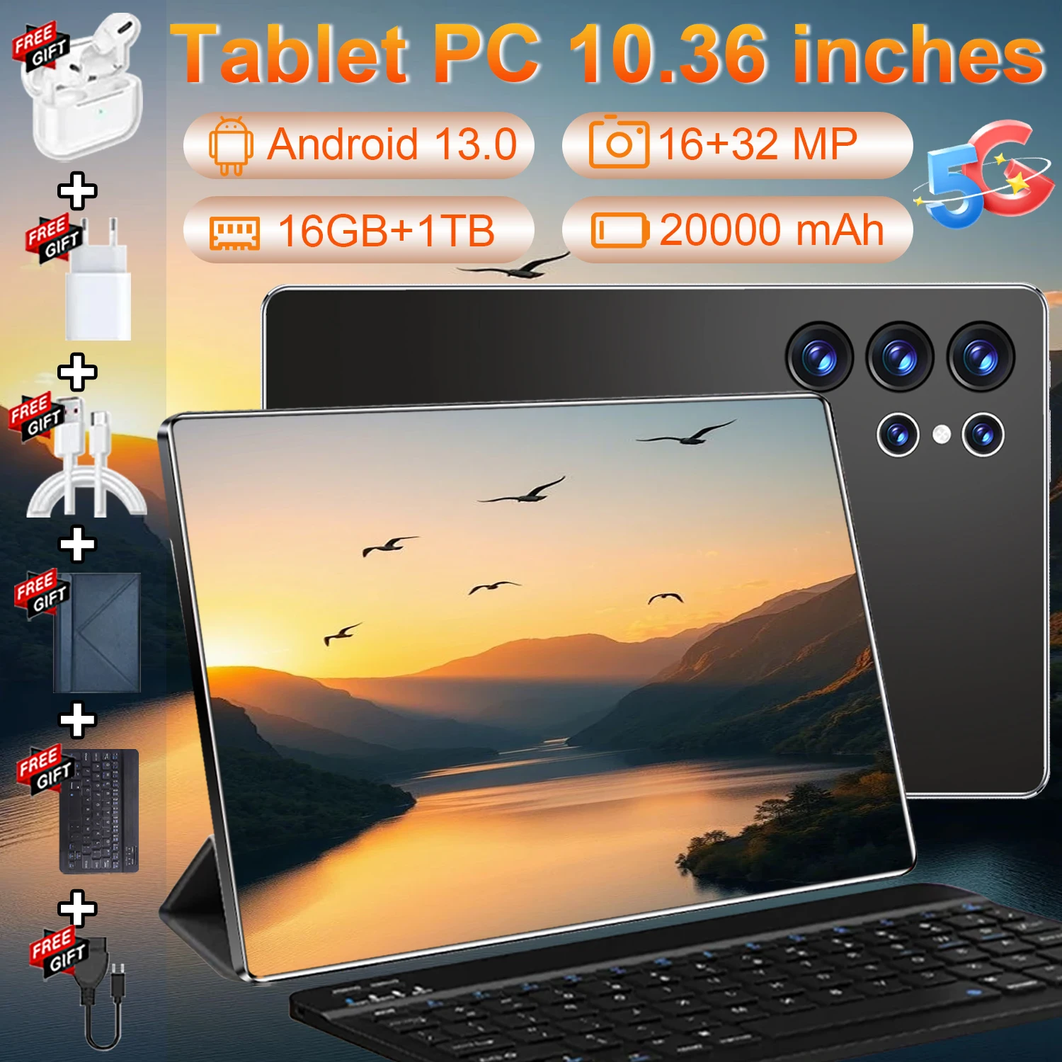 Laptop para Viajes de Negocios, Smart Pad, Pantalla Táctil Ultra Clara 4K HD IPS, Procesamiento de Computación Inteligente de 14 Núcleos, Chip de Control Snapdragon 8 Gen2, Firmware Android 13 Global Desbloqueado, Almacenamiento de Archivos de 16GB + 1TB, Batería Recargable de mAh