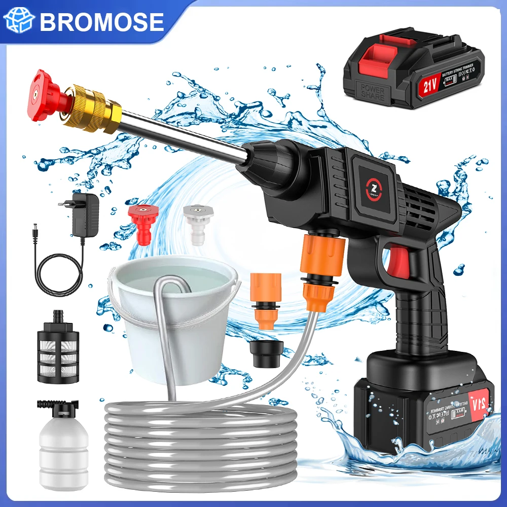 Pistolet à eau haute pression sans fil Bromose 3 en 1 pour lavage de voiture, compatible avec batterie Makita 21V