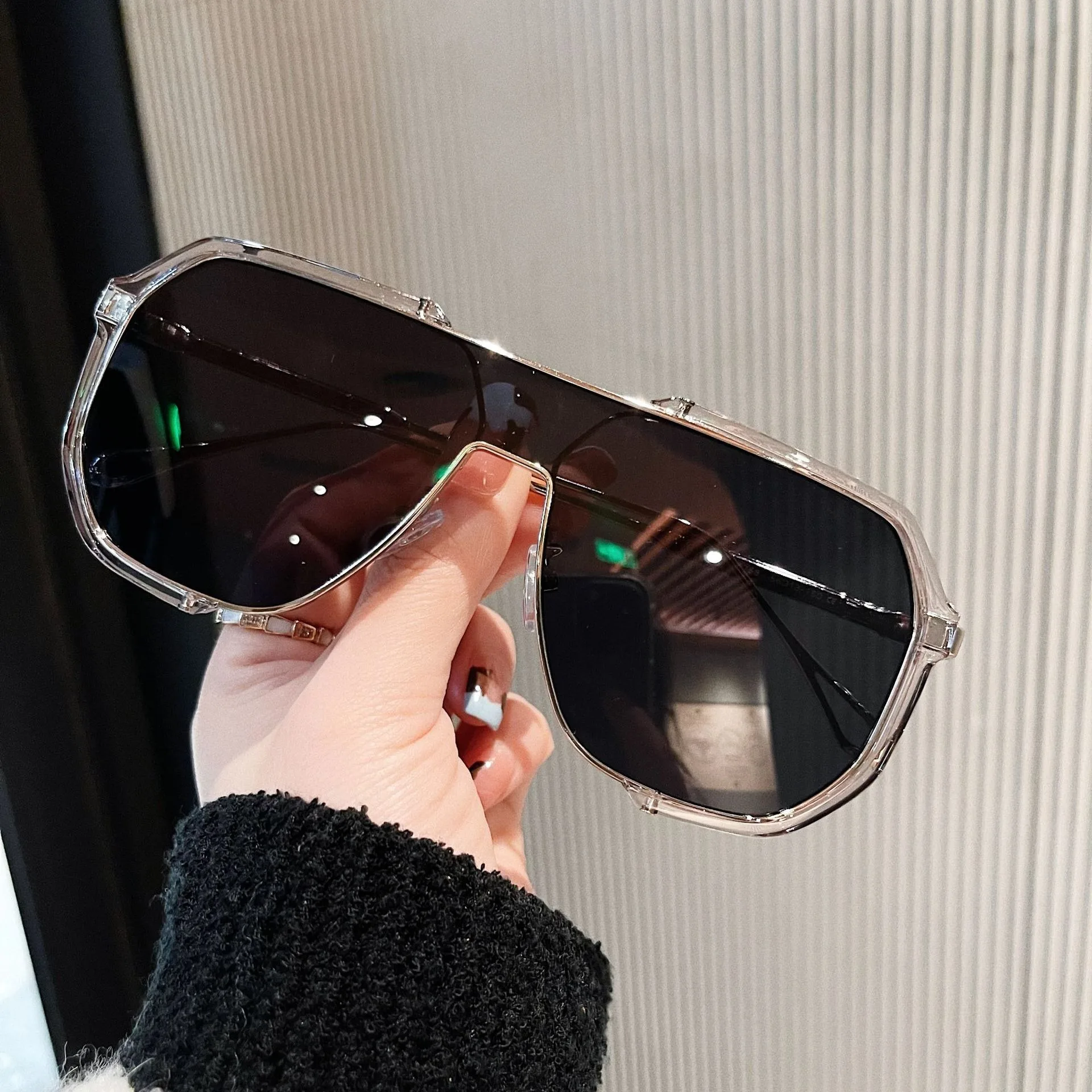 Übergroße Sonnenbrille Frauen Neue Einzigartige Einteilige Mode Sonnenbrillen für Männer UV400 Punk Gläser Trend Weibliche Brillen UV400 – Detail 11