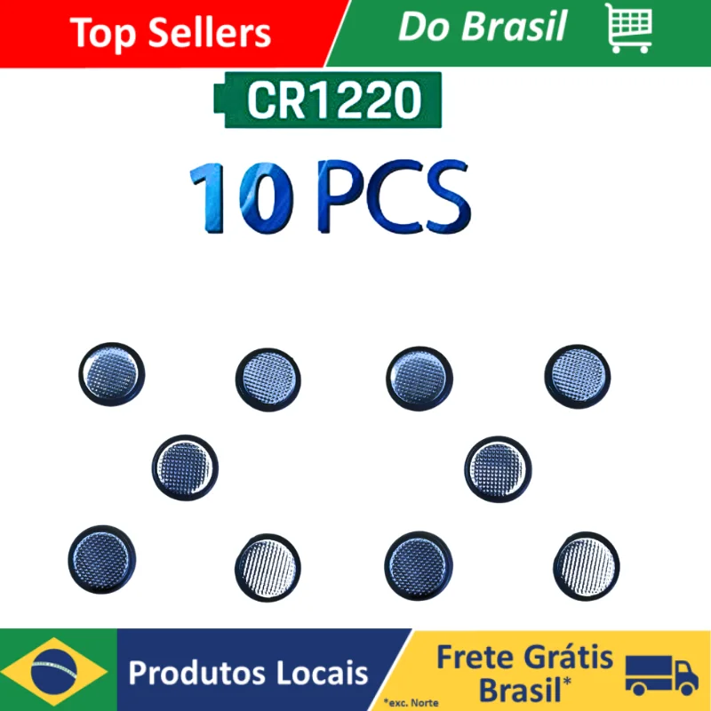 Bateria De Lítio 3V, CR 1220, 10 unidades