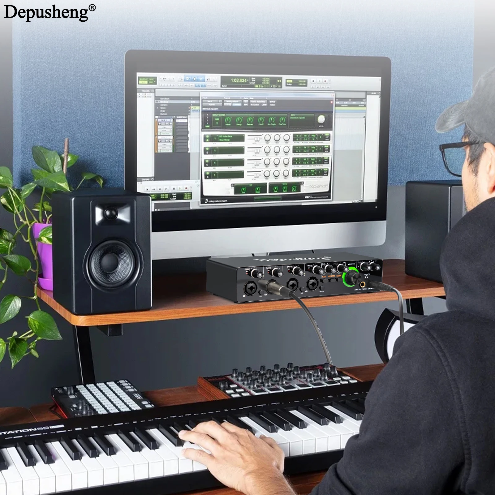 Depusheng Interfaccia audio Convertitore AD scheda audio RX4 con monitoraggio della chitarra elettrica Registrazione dal vivo per canto in studio Podcast