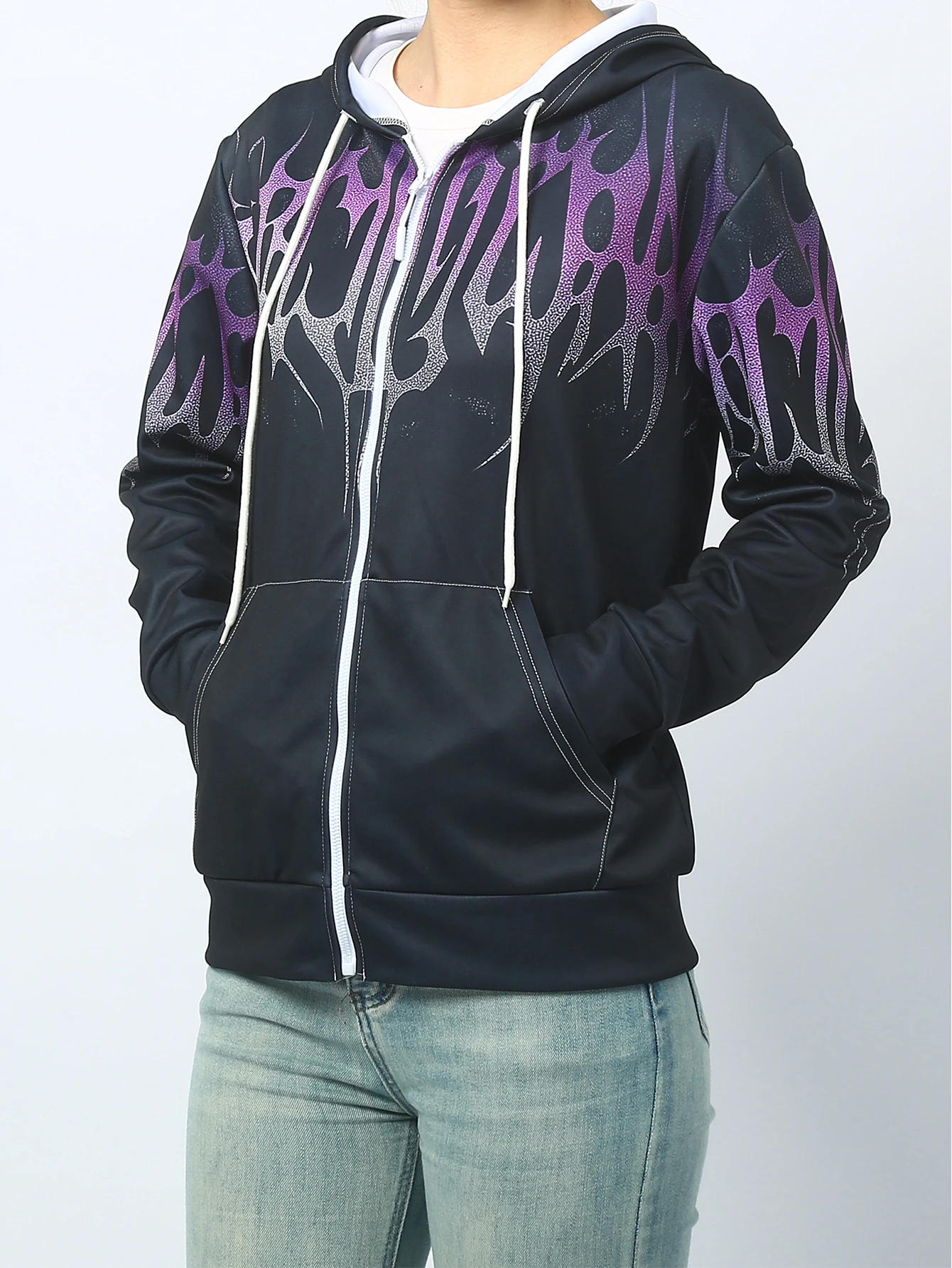 

Spring/autumn new women's personalized fashion sports hoodie long sleeve drawstring pocket zipper coat casual printed hoodie