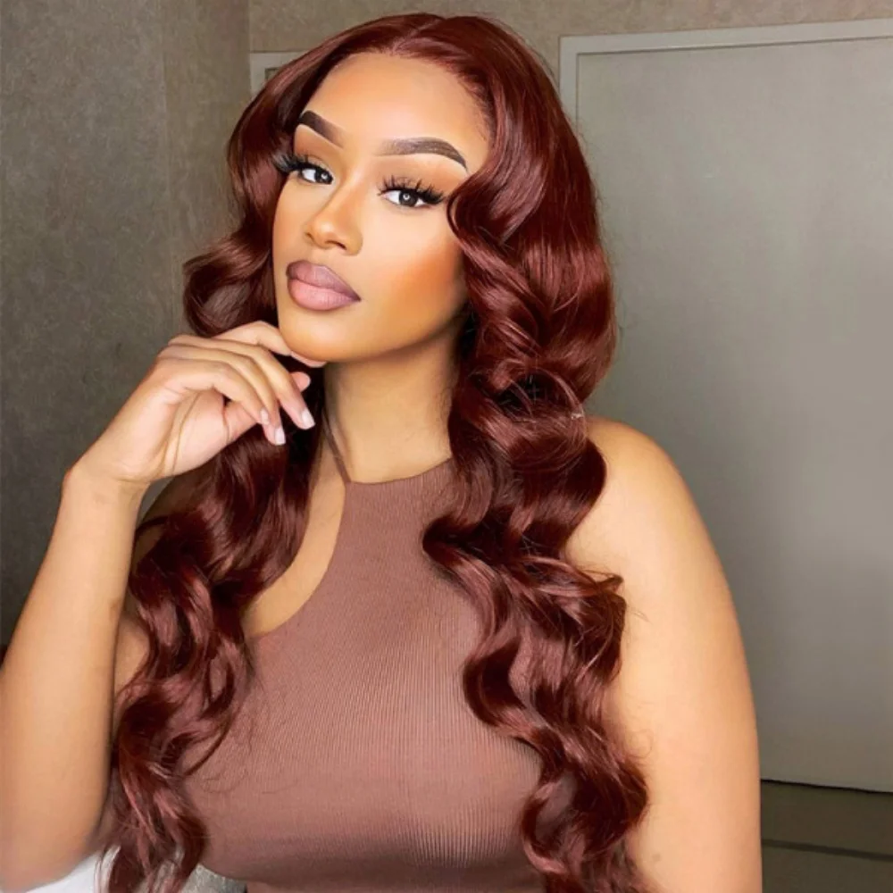 13x4 Pre Everything Reddish Brown Body Wave Bleached Knots Wig 7x5 Glueless Lace Red Brown Reddish Color Body Wave Human Hair