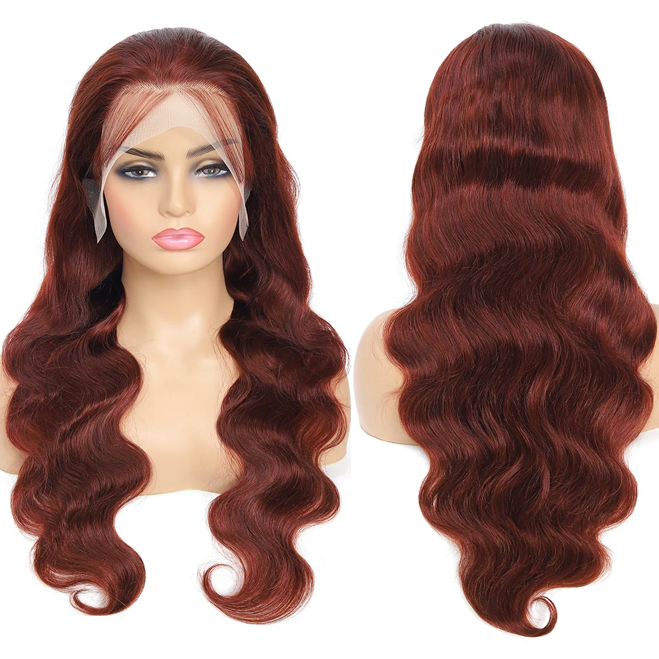 Onda del corpo marrone rossastro 13x4 parrucche anteriori in pizzo capelli umani prepizzicati capelli umani colorati HD parrucche frontali in pizzo per le donne densità 180