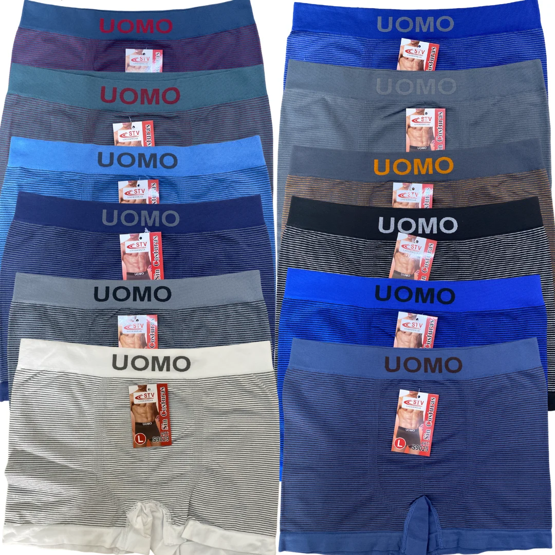 Pack of 12 Uomo Boxer Briefs Size S-M-L-Xl-Xxl-Xxxl Seamless Underwear Slip Men's Sexy Underpants Bloomers Shorts Underpants. Assortment of Striped Colors, Polyester (Color May Vary)