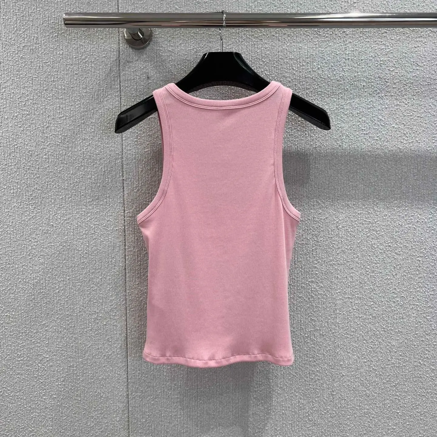 

25 Early Spring New Embroidered Versatile Pink Vest Customized Vertical Strip Fabric Seamless Splicing One-Piece Molding