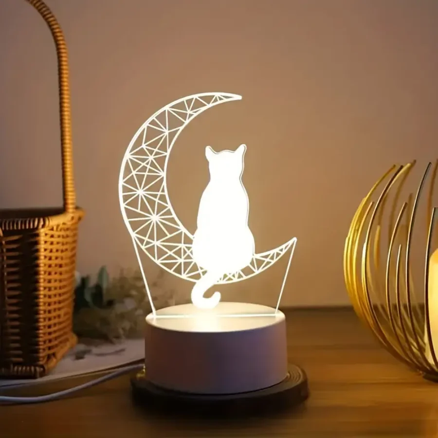 3D moon cat night light, bedside warm night light, room and living room workbench atmosphere light, holiday gifts.