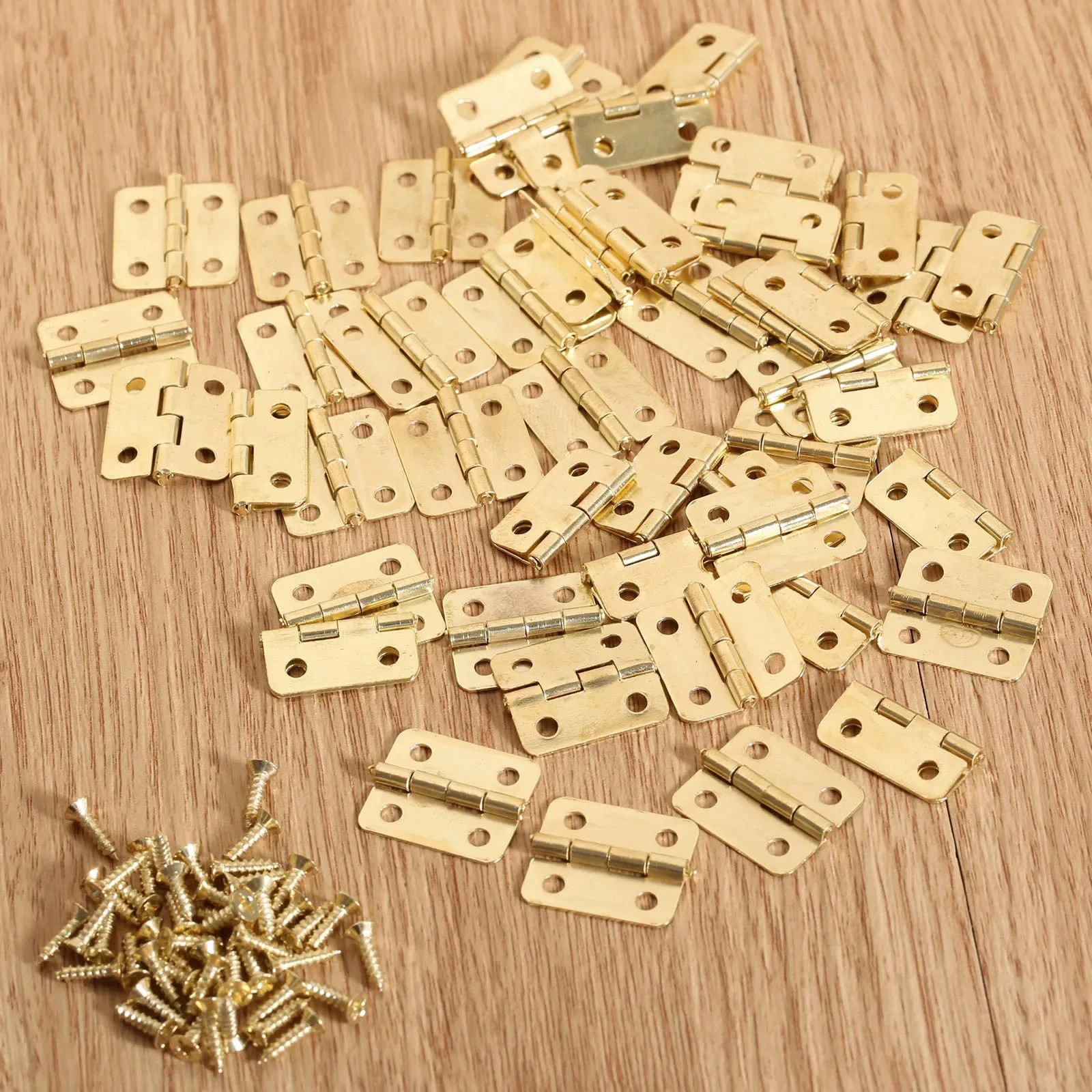 50 sztuk 18x16mm kuchnia zawiasy do drzwi szafkowych akcesoria meblowe 4 otwory złote zawiasy szuflady na pudełka na biżuterię okucia meblowe — zdjęcie 2