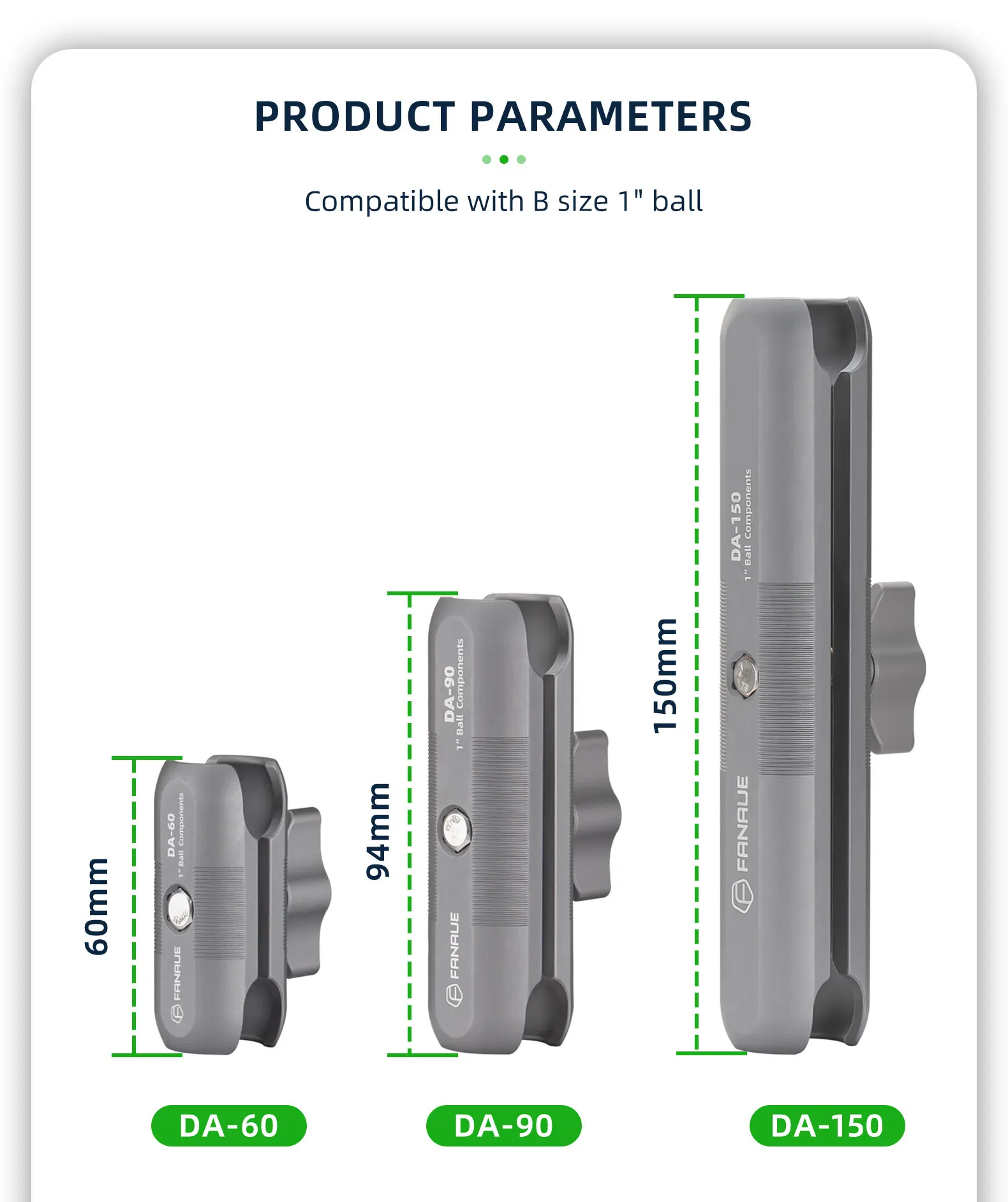 FANAUE Aluminiumlegierung Doppelsockelarm 25 MM/1 Zoll Kugelkopfhalterung Klemmhalterung für Fahrrad Motorrad Kamera für RAM MOUNTS – Detail 13