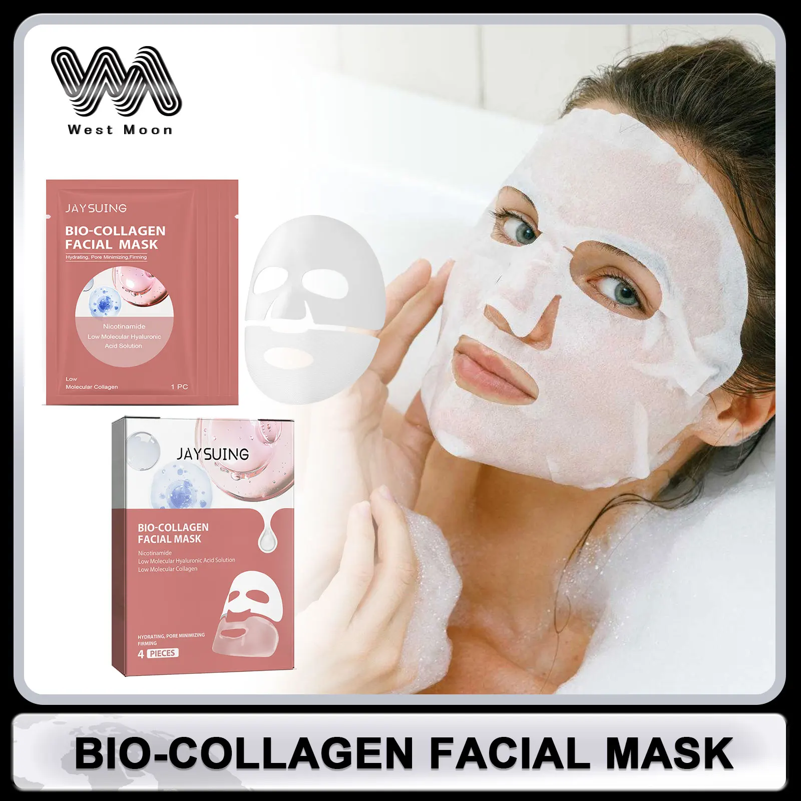 Jaysuing Bio Collagen Face Mask Rejuvenation Face rassodante Shrink pori Repair Skin Nourish Lifting maschera idratante viso 4 pezzi