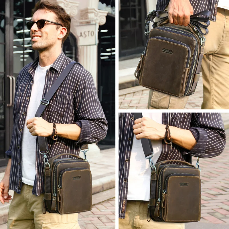 Vintage Men\'s Shoulder Crossbody Bag Messenger Bag Postman Bags Genuine Leather Casual Tote Hand Bag Sling Bag for Male Husband