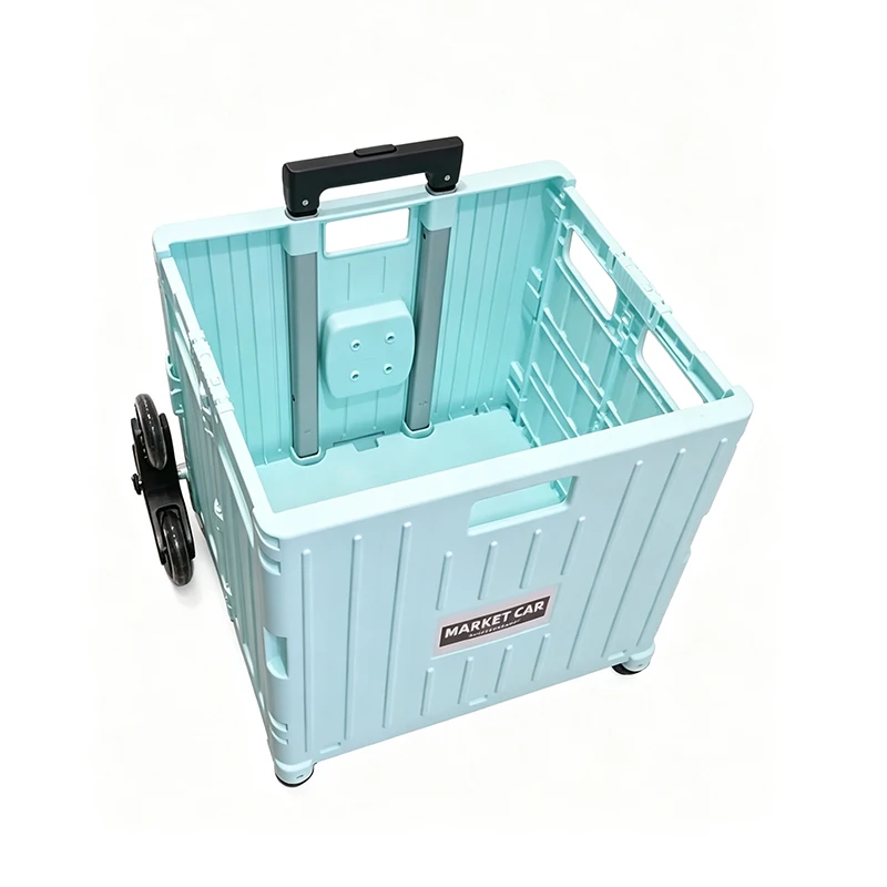 Folding Shopping Cart with Stair‑Climbing Wheels, 12/18 Gallon Collapsible Rolling Crate with Telescopic Handle & Lid, Portable Utility Trolley for Grocery Moving Travel