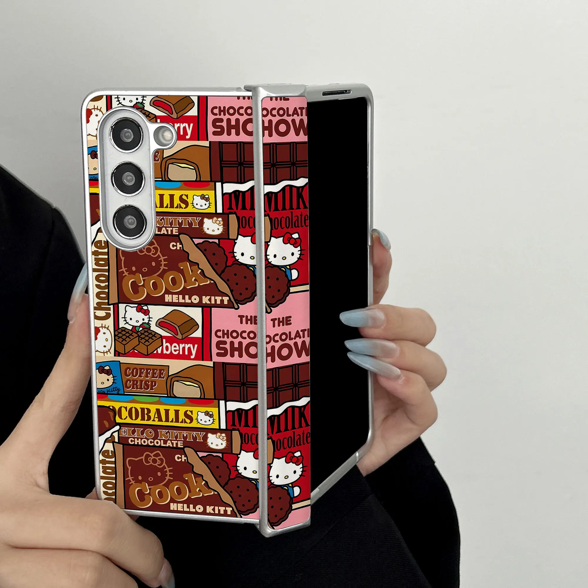 Ins Cute Chocolate Cake KT Cat Women's Edition Suitable for Samsung Galaxy Z Folding 7/6/5/4 W26 All Inclusive Leather Magnetic