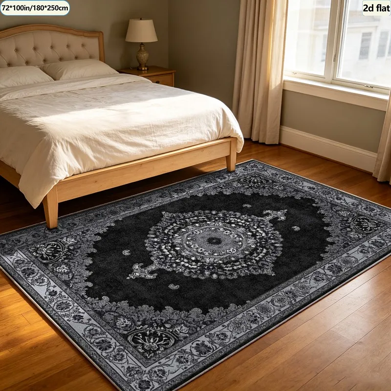 Black and Gray Antique Medal Pattern Carpet, Vintage Oriental Style Carpet, Suitable for Living Room, Bedroom, and Home Floor Decoration