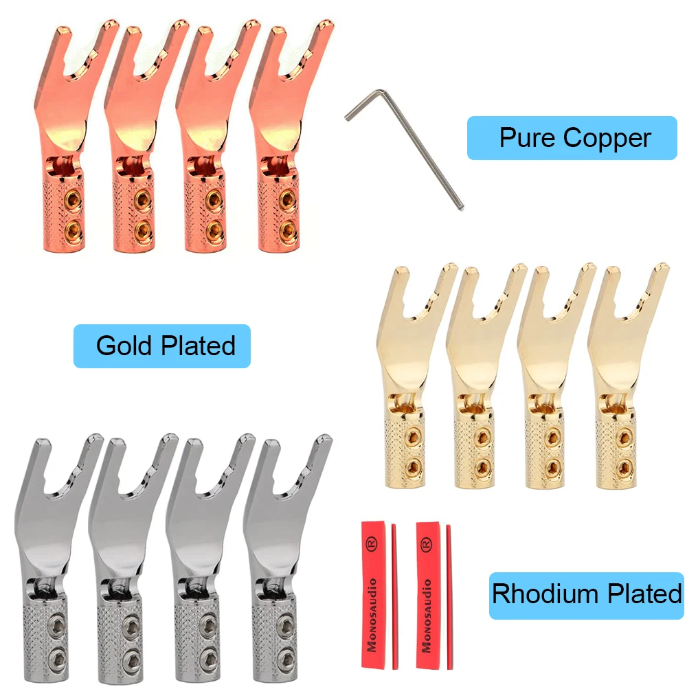 Hi-End SY1508 Pure Copper/24K Gold/Rhodium Plated Spade Plug Speaker Cable Y Connector Fork Screw Locking Terminal Adapter