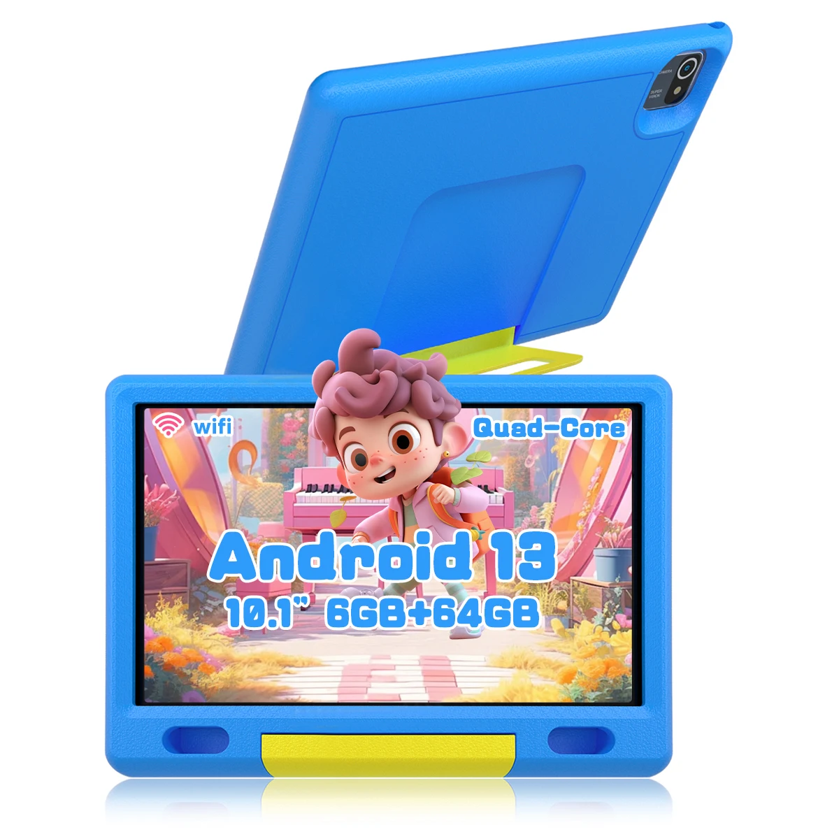 Tablette pour enfants 10 pouces Android 13 5000mAh contrôle Parental tablettes d'apprentissage 6GB + 64GB Quad Core Wi-Fi Bluetooth étui pour enfants