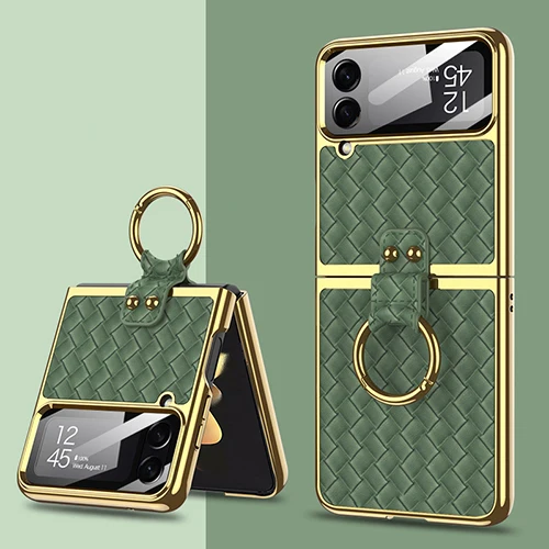 [Korea same day delivery] KDNC Galaxy Z Flip 3 Flip 4 Gold line patterned leather ring case