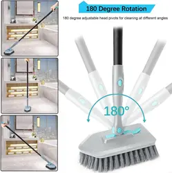 Cleaning Brush with Adjustable Long Handle Detachable Stiff Bristles Scrub Brush Sponge Heads for Household Cleaning Supplies