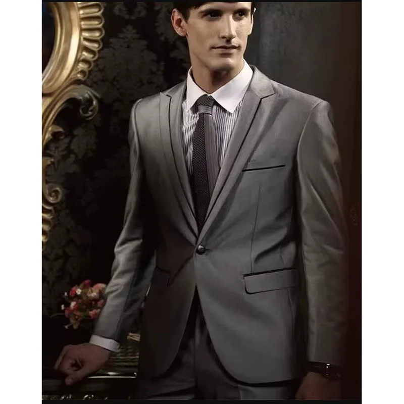 

Business Grey Mens Suits For Wedding 2025 Slim Groom Wear Tuxedos Best Man Suits Business Dinnner Suits 2 Pieces (Jacket+Pants)