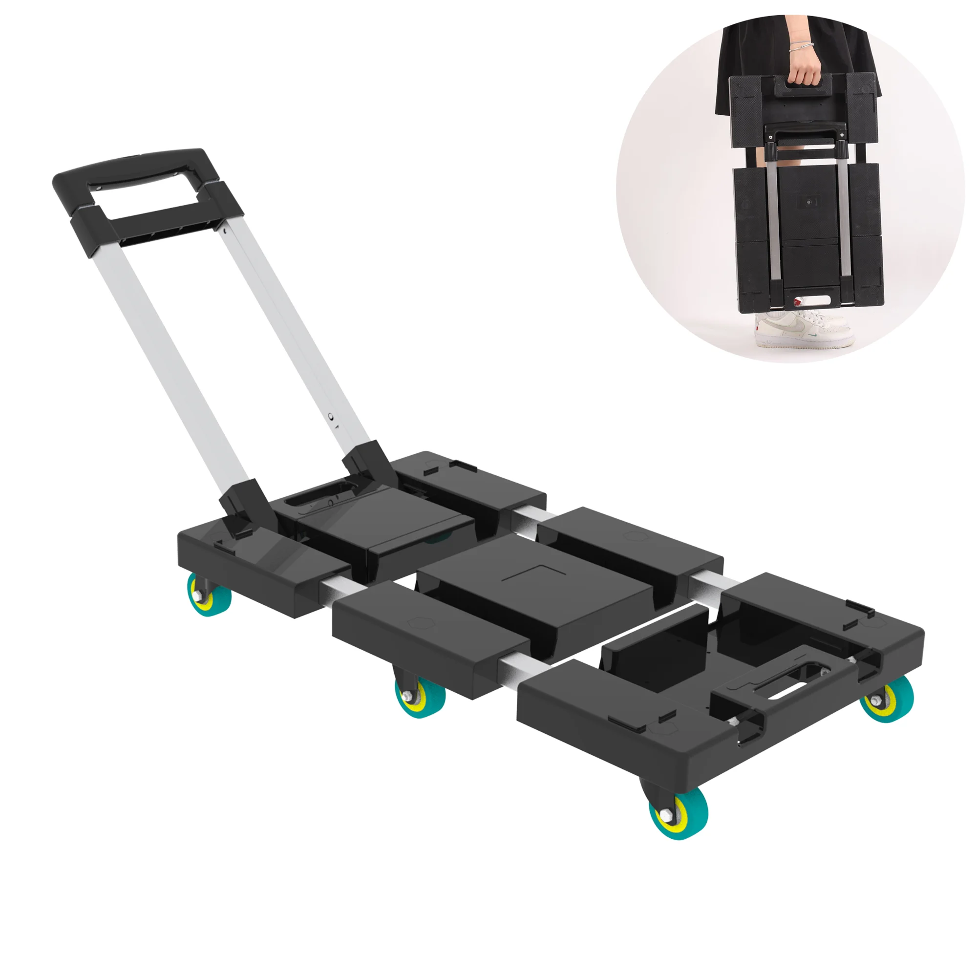 

Heavy Duty Folding Hand Truck 330lb Capacity - 6 Wheel Collapsible Dolly Cart with Adjustable Handle, Compact Moving Cart for