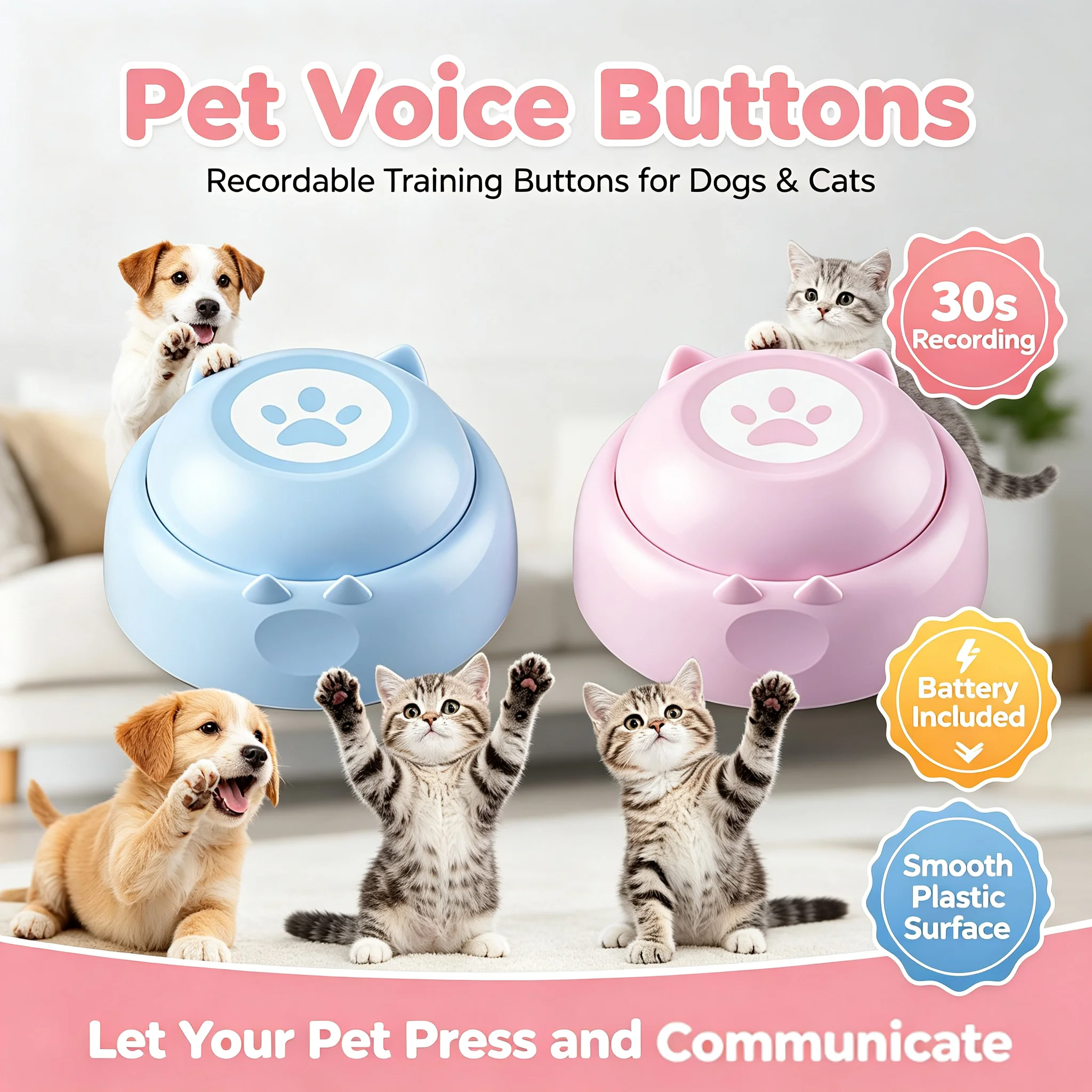 Pet Communication Button Quick Playback Audio Storage Interactive Recordable Training Tone for Dogs Cats Communication Tool