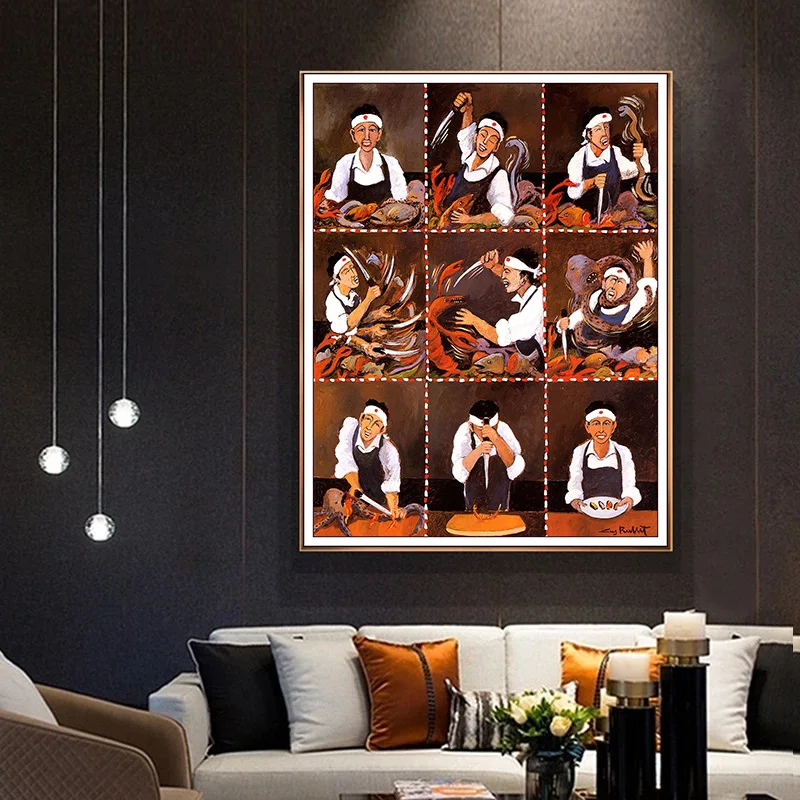 Funny Guy Buffet Making The Perfect Martini Poster Print Canvas Painting Abstract Chef Cooker Wall Art Kitchen Room Home Decor