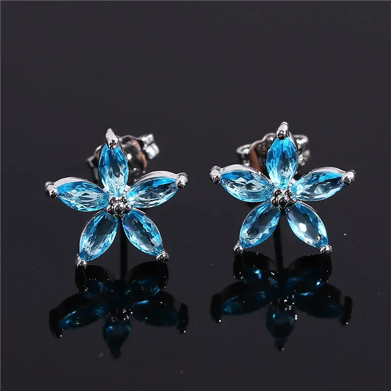 Śliczne kobiece niebieskie cyrkonie gwiazdy stadniny kolczyki Multicolor Birthstone kryształ srebrny kolor biżuteria ślubna dla kobiet — zdjęcie 2
