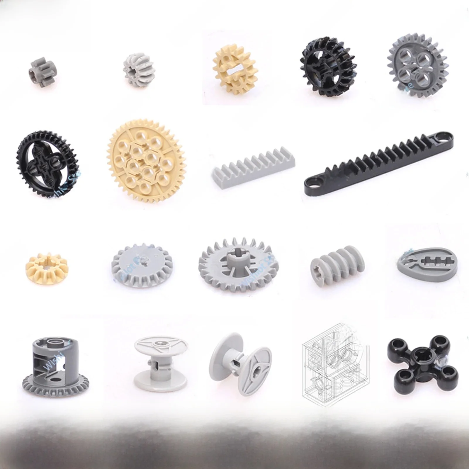 Blocs de construction MOC, pièces d'essieu d'engrenage technique, connecteur de crémaillère à vis sans fin, différentiels 3743 3648 32269 32270 6589 3649 6573 32072 32198