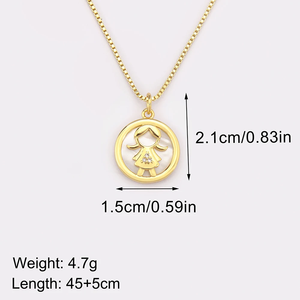 Nidin Hot Sale Round Shape Son Daughter Pattern Zircon Pendant Necklace For Women Female Chain Jewelry Mother's Day Fine Gifts