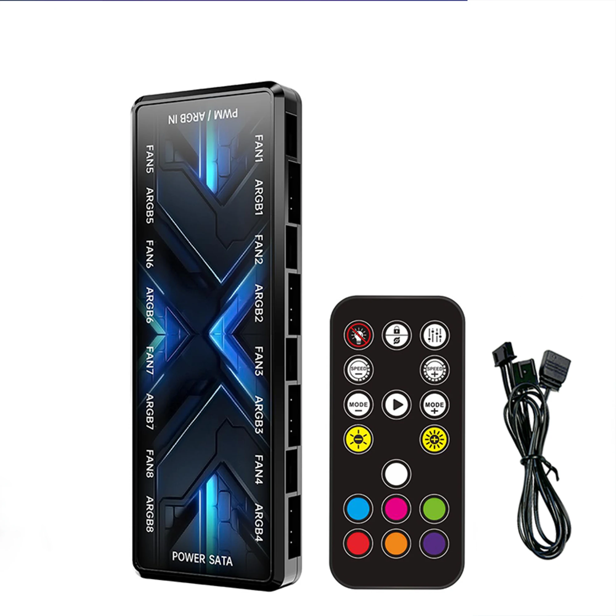 

Dual 8-Port ARGB PWM 2-in-1 Case Fan Hub 12V 4-Pin / 5V 3-Pin Standard Edition / Remote Control Edition (Battery Not Included)