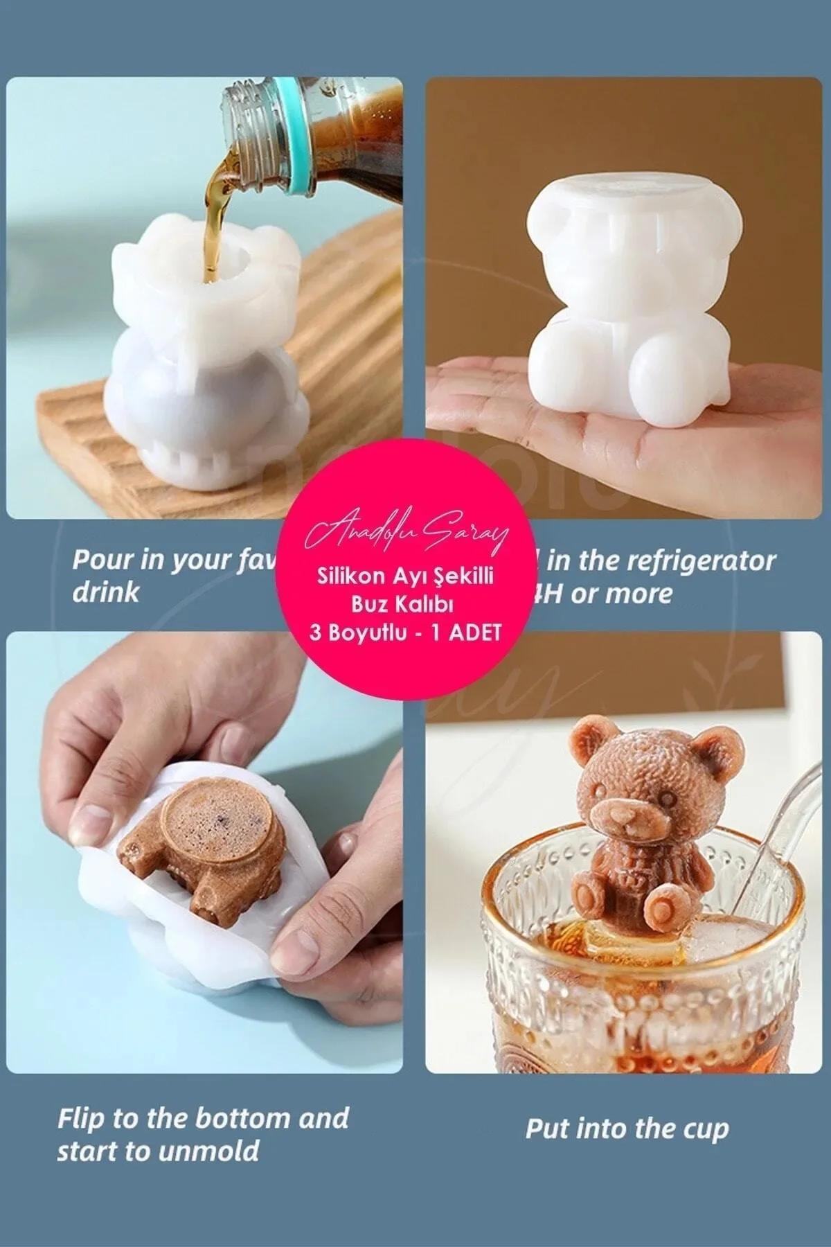 Bear Shaped Silicone Ice Mold 3D Bear Presentation