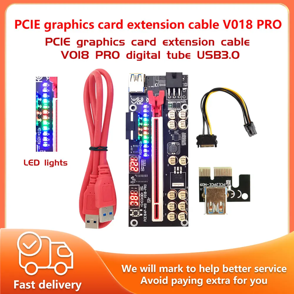 

Newest Ver018 pro Pcie Riser Card V018 With Temperature And Watt Meter For Graphic Cards PCIe Extender Adapter USB3.0 Cable