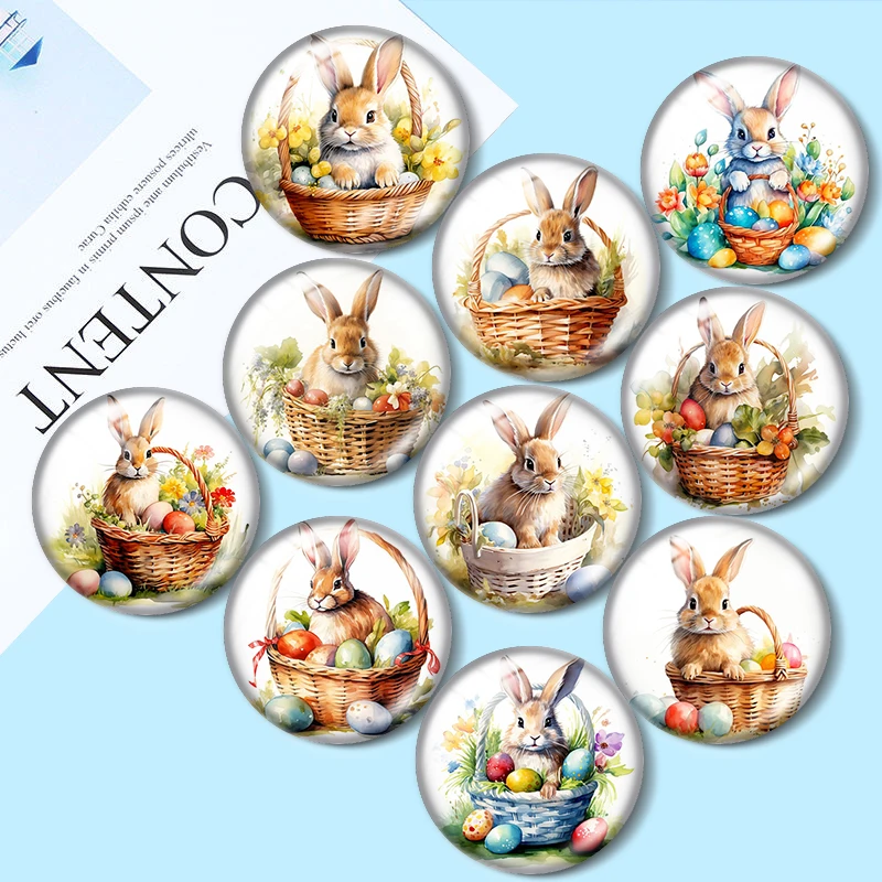 

Easter Basket Bunny in Basket 10pcs 12mm/25mm/30mm Round photo glass cabochon demo flat backMaking findings