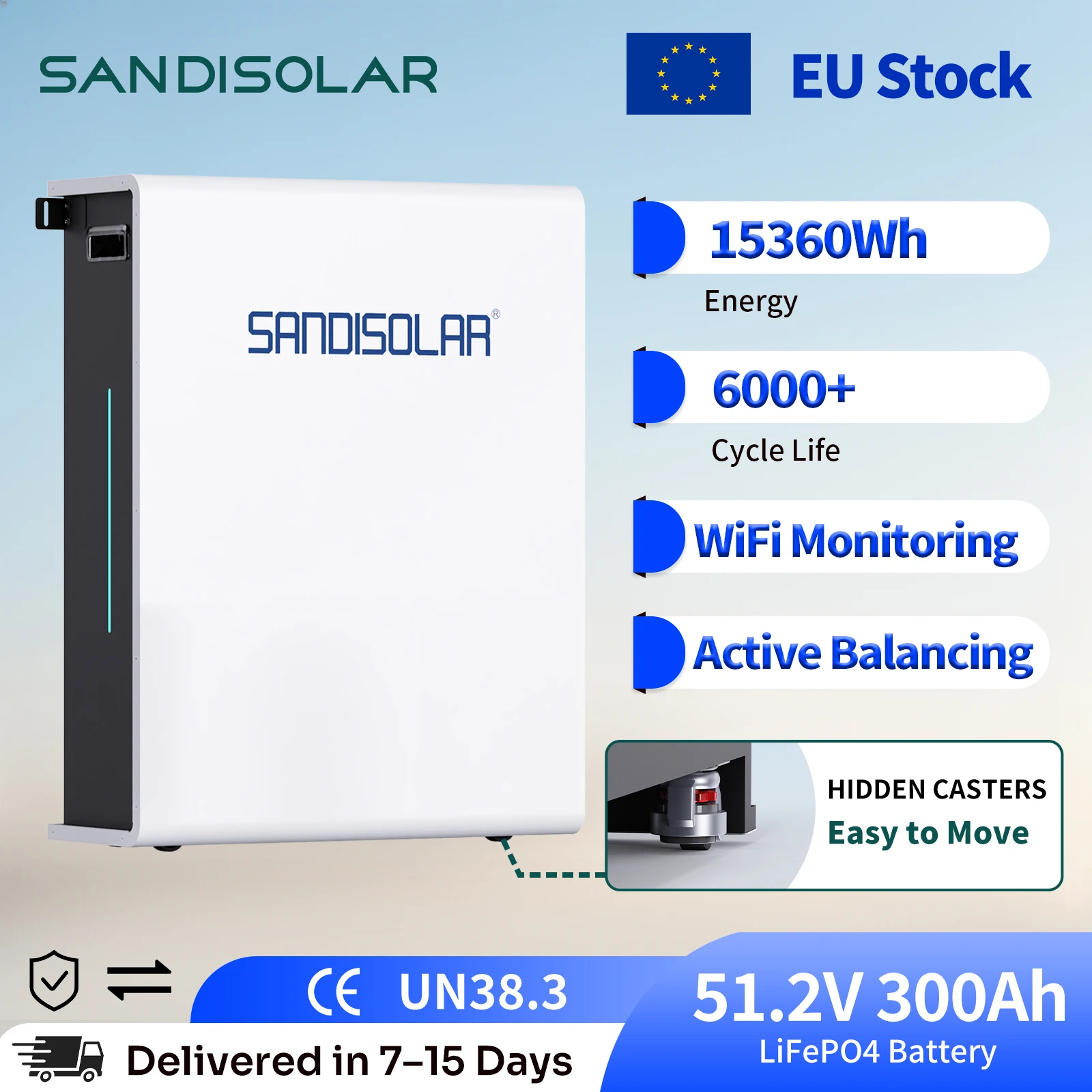 Magazyn Energii SANDISOLAR 51.2V 300Ah Bateria LiFePO4 15360Wh 48V z Polski za $1327.24 / ~5048zł