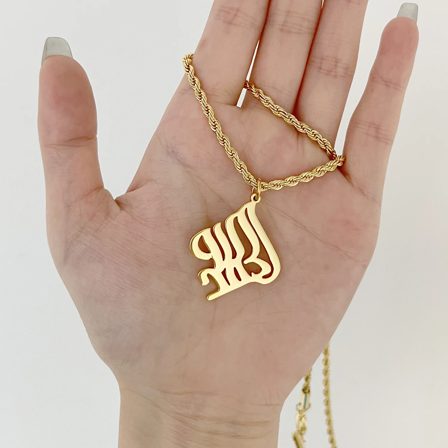 Personalized Necklace Praise To God Allah Necklace 18K Gold Plated Arabic Jewelry Calligraphy Silver Islamic Dainty Eid Gift