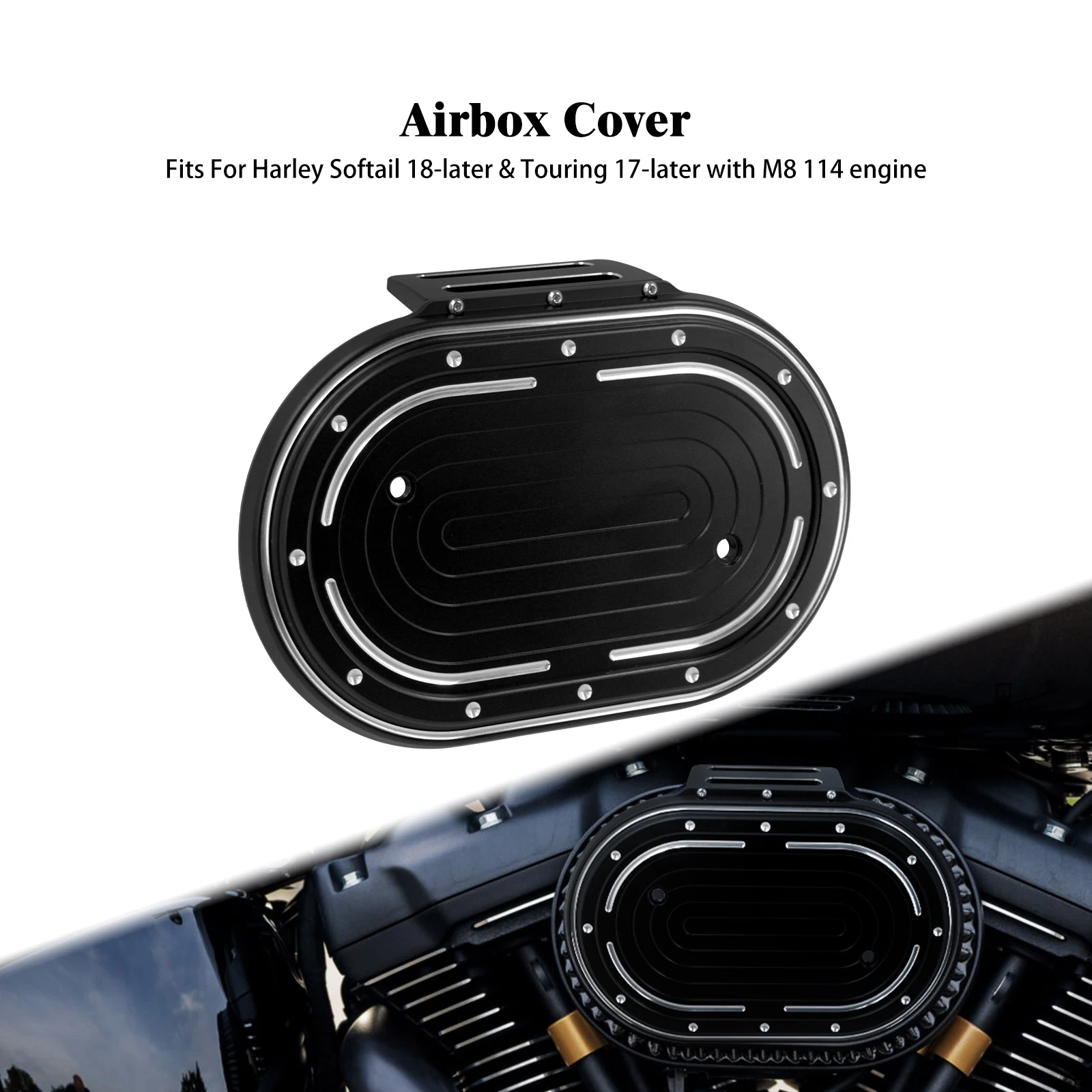 Oval Air Cleaner Filter Airbox Cover Fit For Harley Touring Road Street Glide 2017-2025 M8 107 114 Twin Cam
