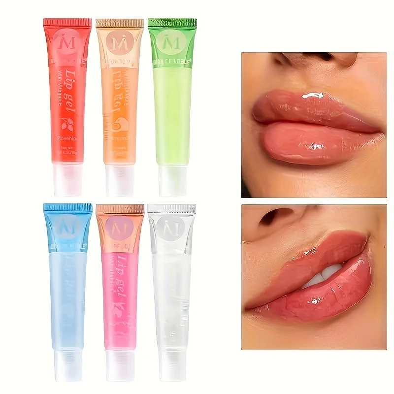 6Pcs/Set, Moisturizing Clear Lip Gloss, VE, Rosehip, Argan, Peppermintaloe, Coconut Flavor, Translucent Plumping Lip Oils Gift S