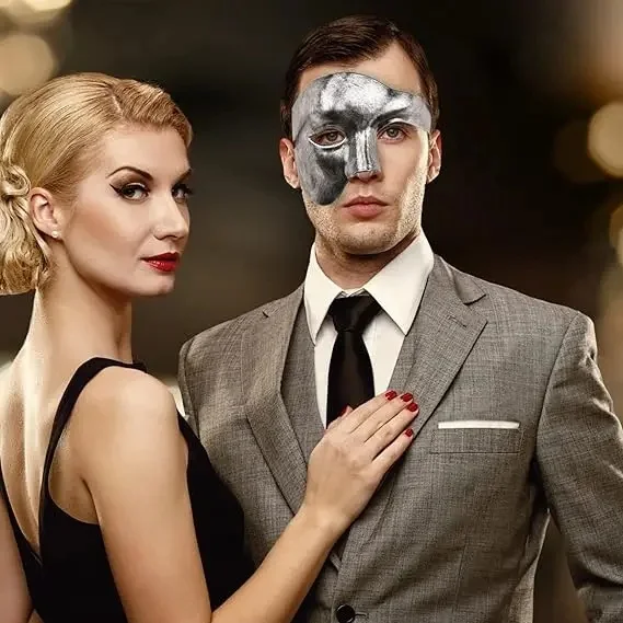 Masque boule de maquillage pour hommes, demi-masque fantôme d'opéra, adapté aux vêtements et accessoires de Festival, 1 pièce
