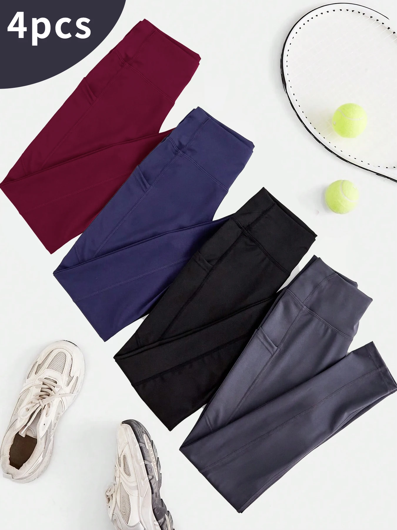 

4pcs/Set High Waist Yoga Pants With Pockets, Tight Fitted, Stretchy Athletic Running Compression Leggings