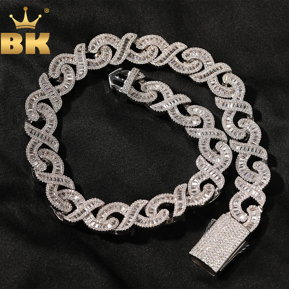 THE BLING KING 15mm Infinity Cuban Baguettecz Necklace Iced Out Square Cubic Zirconia HipHop Fashion Jewelry For Party Gift