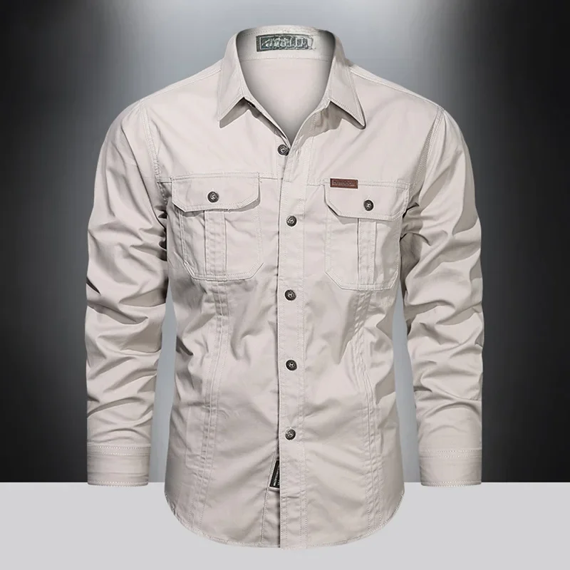 2024 frühling Baumwolle Cargo Hemd für Männer Langarm Multi-Tasche Shirts Outdoor Casual Kleidung Hohe Qualität Militar Oberhemd
