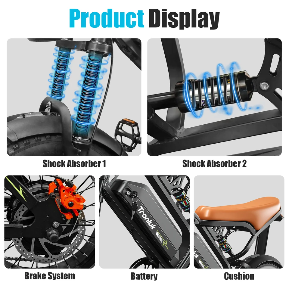 Electric Bike,16"x4.0 Fat Tire Ebike for Adults 1000W Peak,Electric Mountain Bike,32mph,Ebike UL 2849 image 5