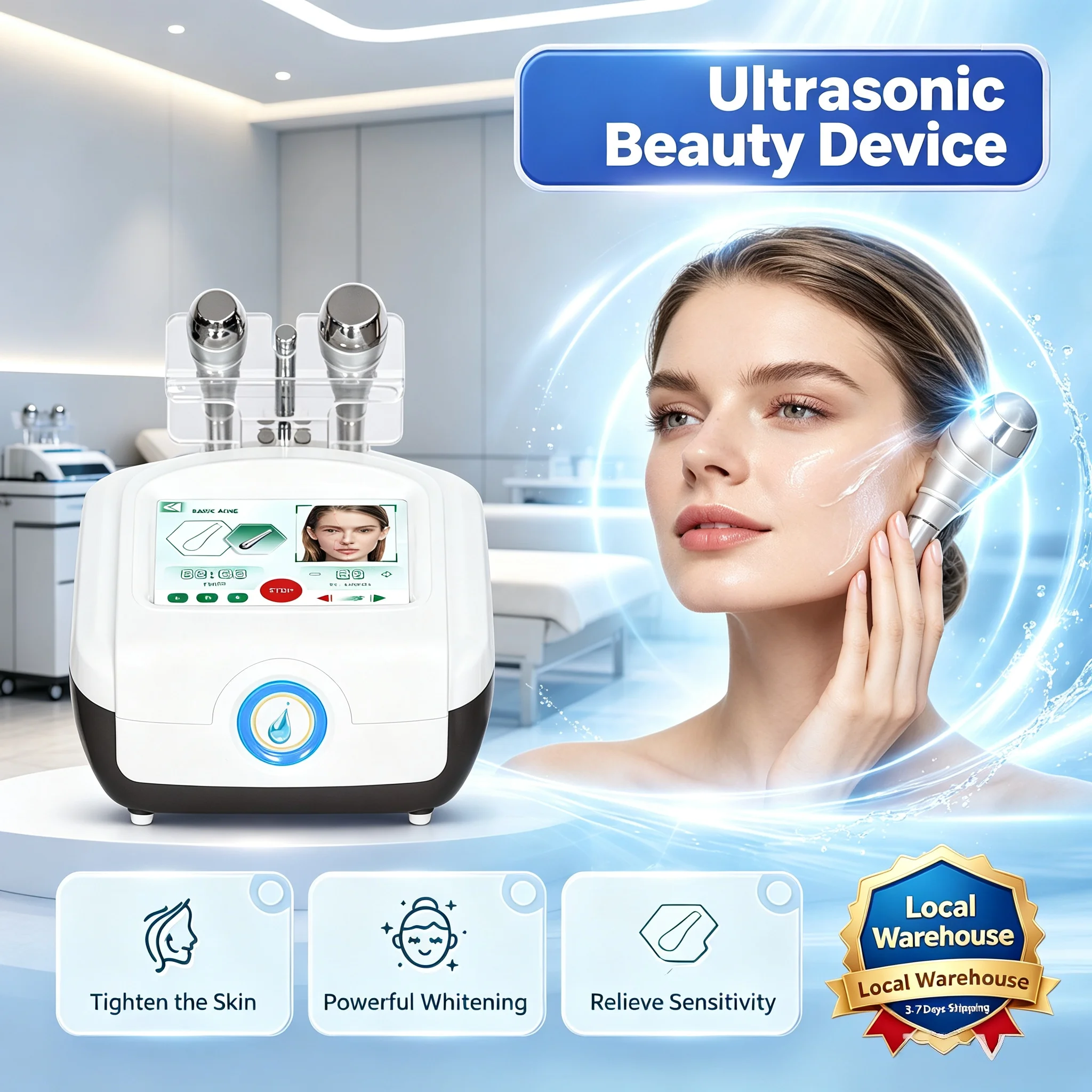 Gold Probe Ultrasonic Facial Beauty Device Multifunctional Gentle Skin Surface Conditioning Salon Care Instrument
