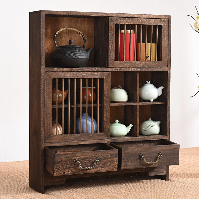 Tea leaf tea set cabinet shelves solid wood multi-layer display cabinet Bo Gu rack tableware storage storage area