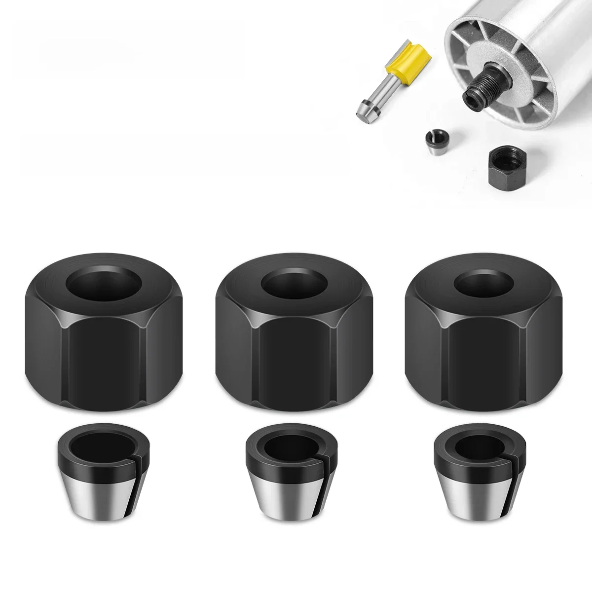 Mandrin à pince avec écrou, machine de coupe de gravure, adaptateur de mèche de routeur électrique, accessoires de fraise, 6mm, 6.35mm, 8mm