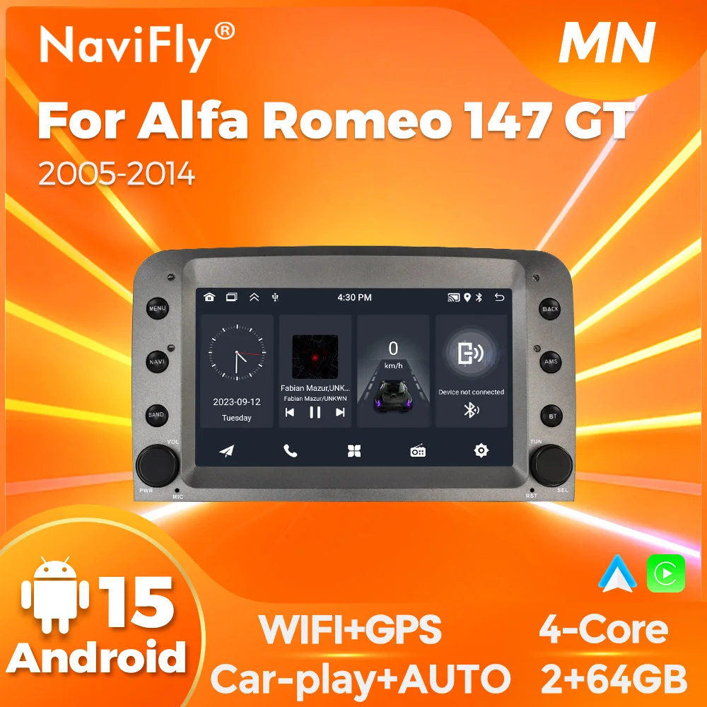 NaviFly 7-inch Android 15 Car Radio 2G-64G For Alfa Romeo 147 GT 937 Wireless Carplay Intelligent Systems Multimedia Player