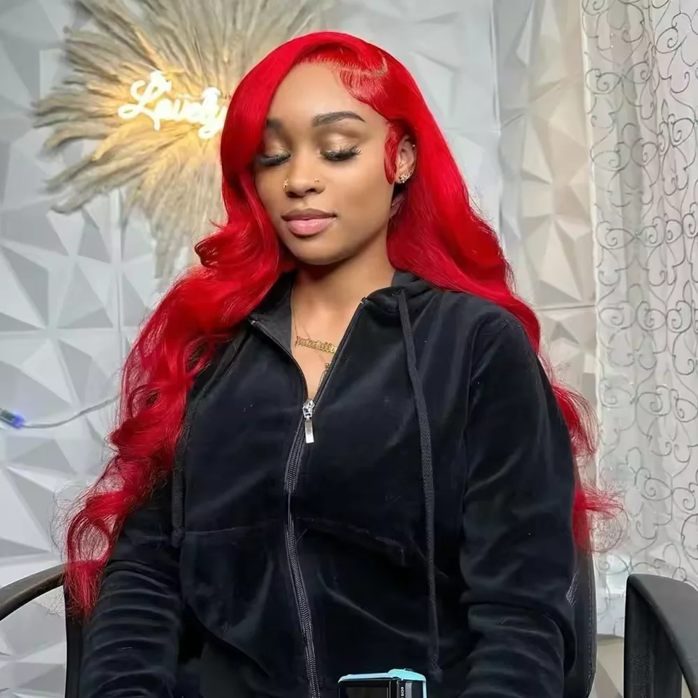 

Ярко-красный парик из натуральных волос 13x6 HD Lace Frontal, бразильские цветные волосы Body Wave, парик с кружевной передней частью 13x4 для женщин
